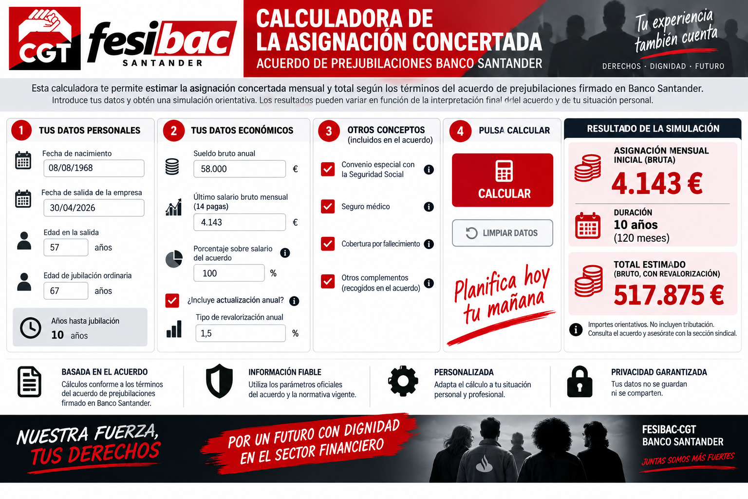 Calculadora de asignación concertada Banco Santander